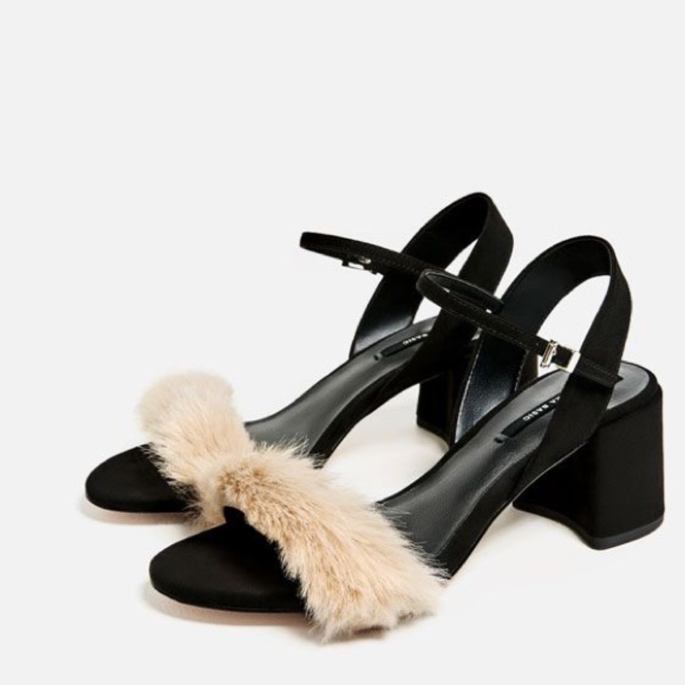 Zara faux fur block heel